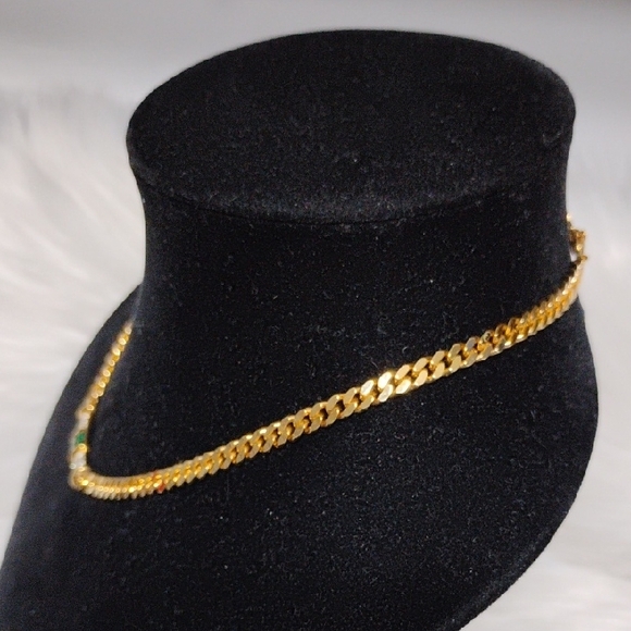 Authentic Dior Vtg Gold Tone Necklace WGreen Rhinestones & Crystals - Picture 8 of 13